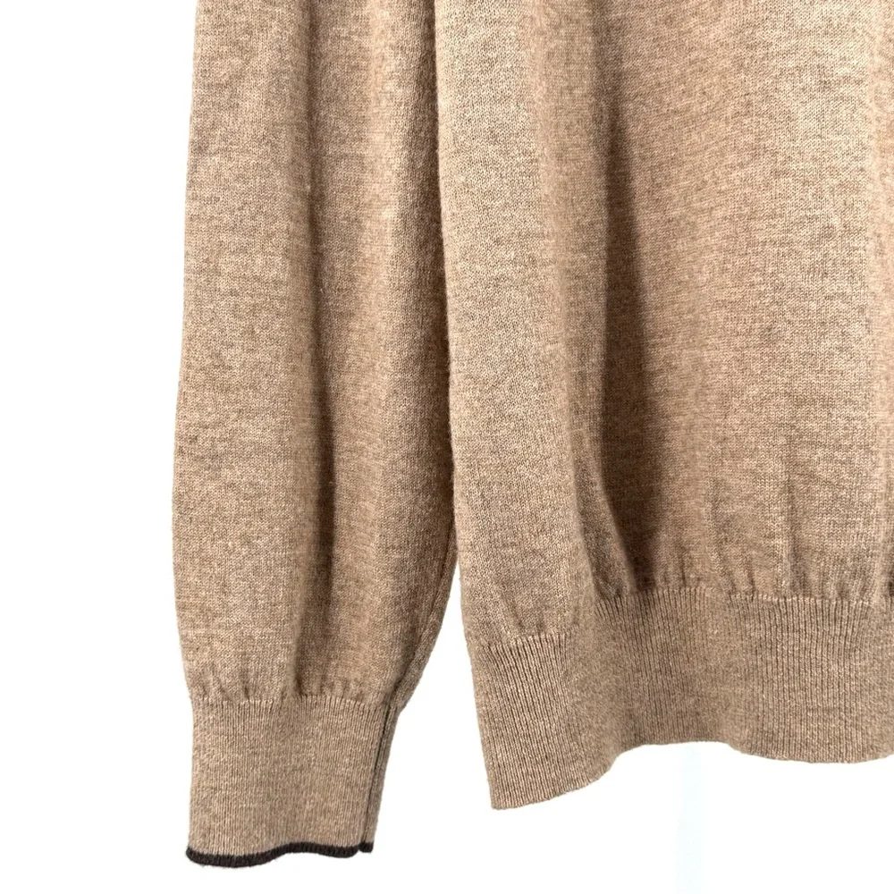 Bachrach Men’s Wool Silk Blend Tan with Brown Accents V-Neck Sweater Size L